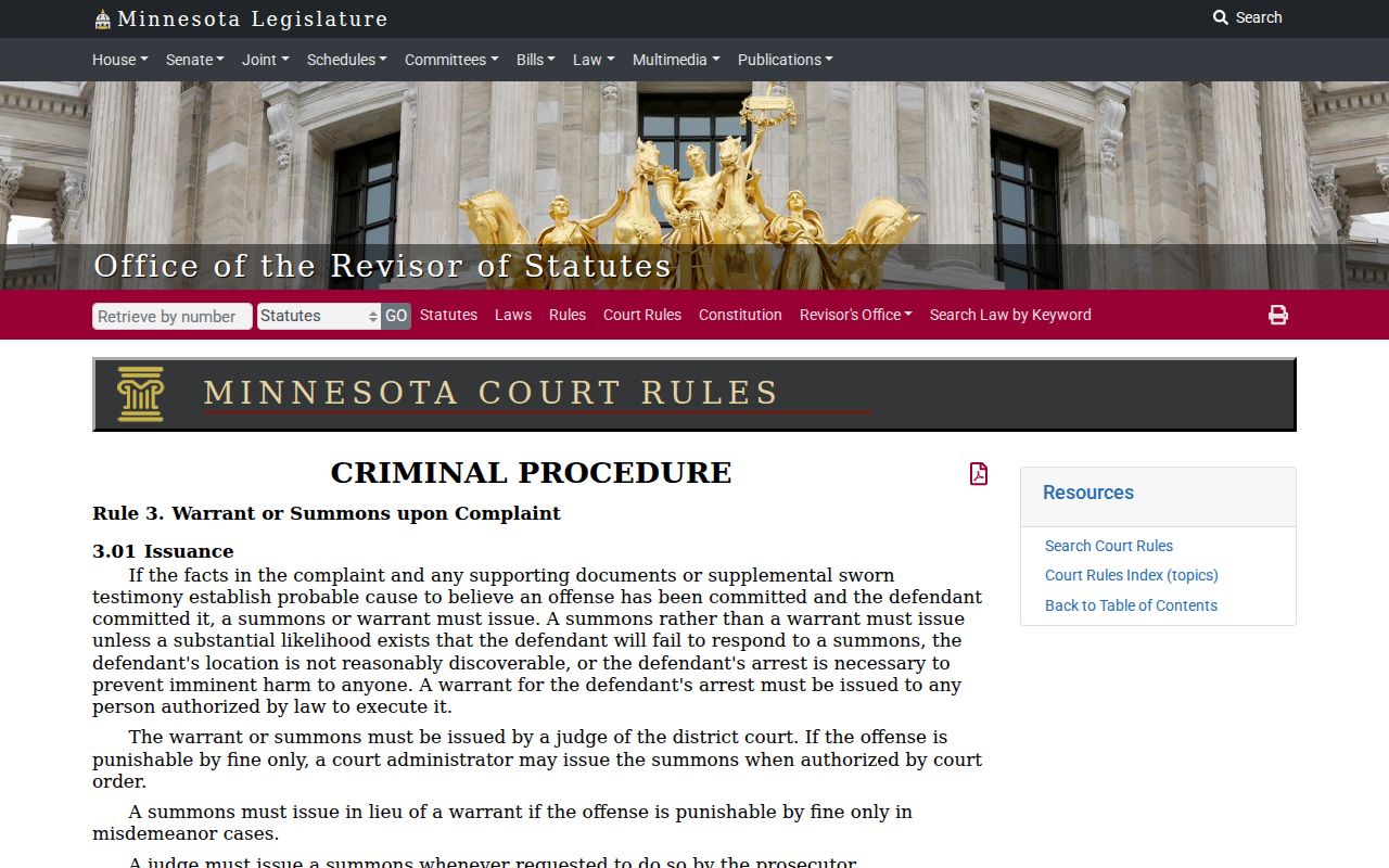 Minnesota criminal procedure rule listing Lincoln County arrest warrant contents