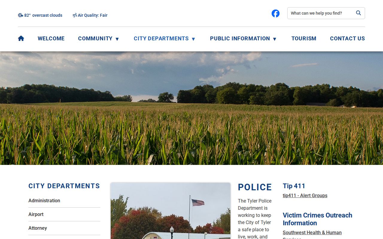 Tyler Police Department page reviewed for Tyler warrant records and city routing