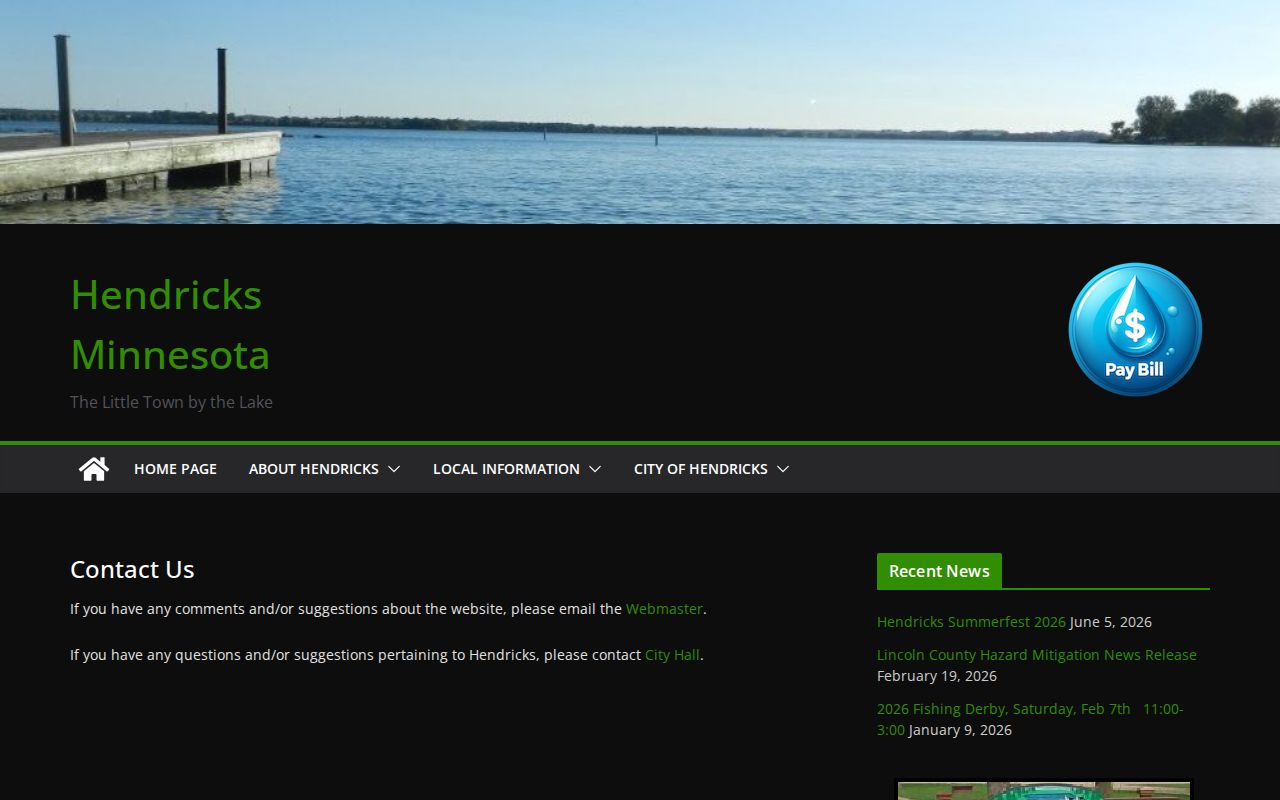 Hendricks city contact page used to confirm which agency handles a citation warrant question