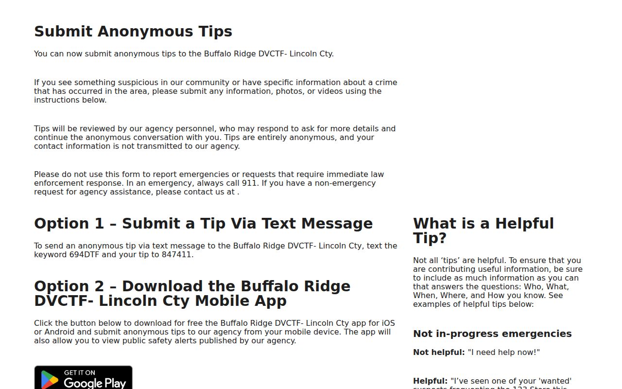 Lincoln County sheriff-linked safety tip program page that is not a most wanted roster