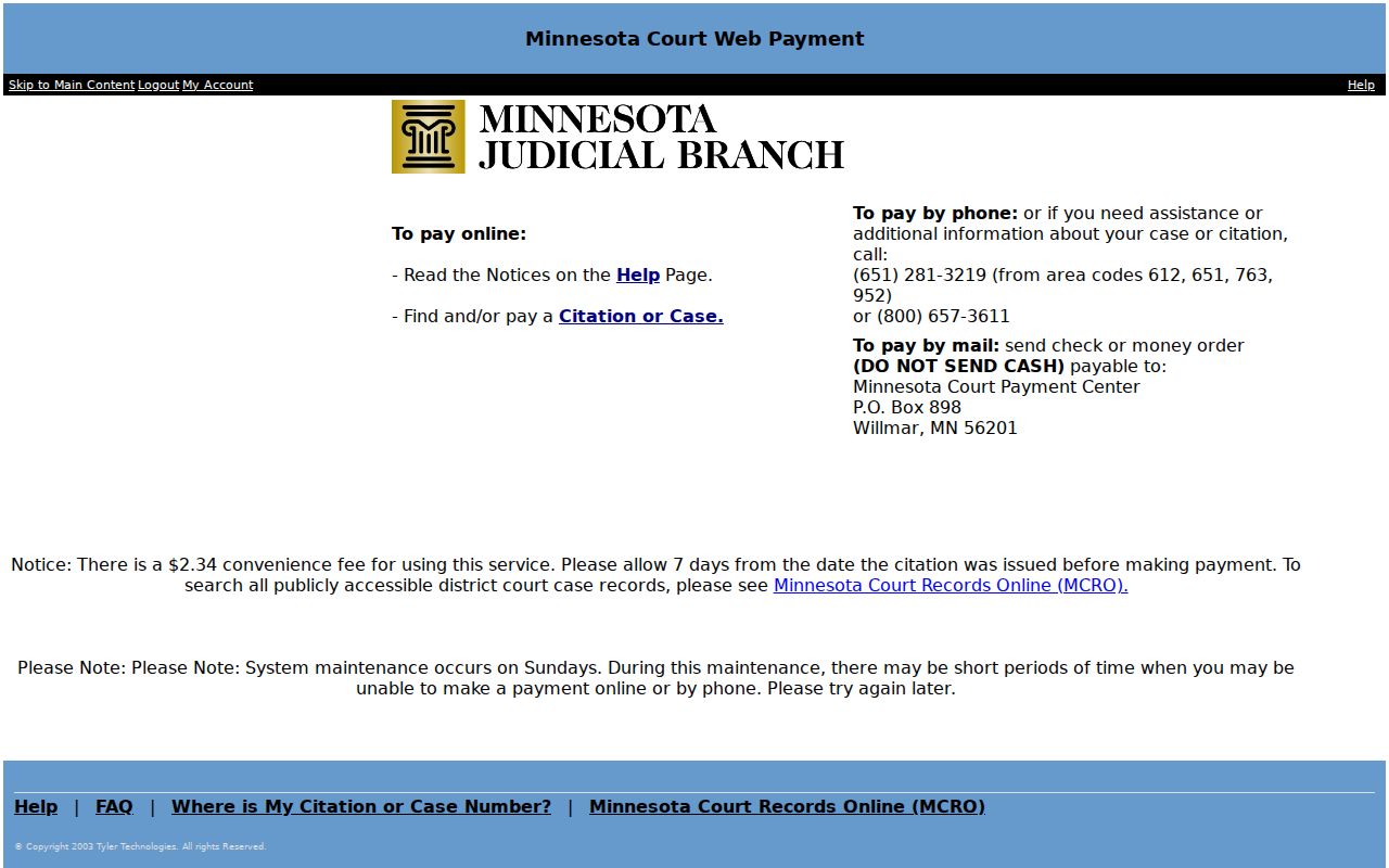Minnesota court online payment portal used for Lincoln County traffic and petty case fines